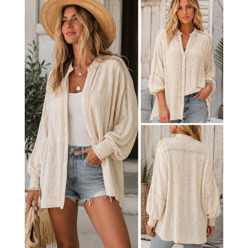 Show Me Your Mumu Journey Tunic XL Ivory Boho Lagenlook Cottagecore Blouse